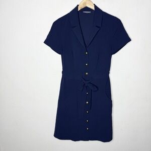 Modcloth Led To Achieve Dress Women's Small Navy Blue Sailor Gold Buttons Preppy